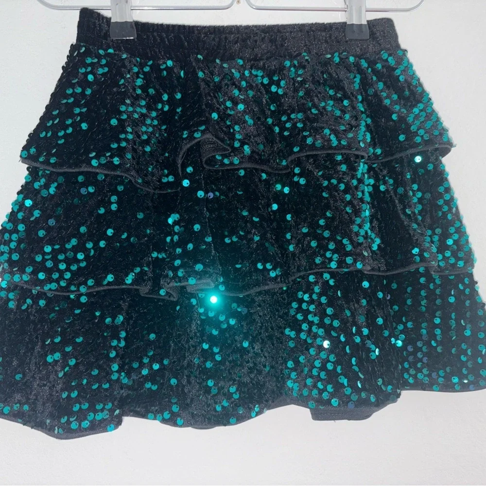 Girls Sequin Glitter Sparkle Ruffle Skirt